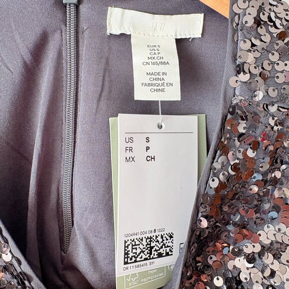 H&M Sequin Party Long Sleeve Dress Dark Grey Gunmetal Black NWT Size Small - Picture 6 of 7